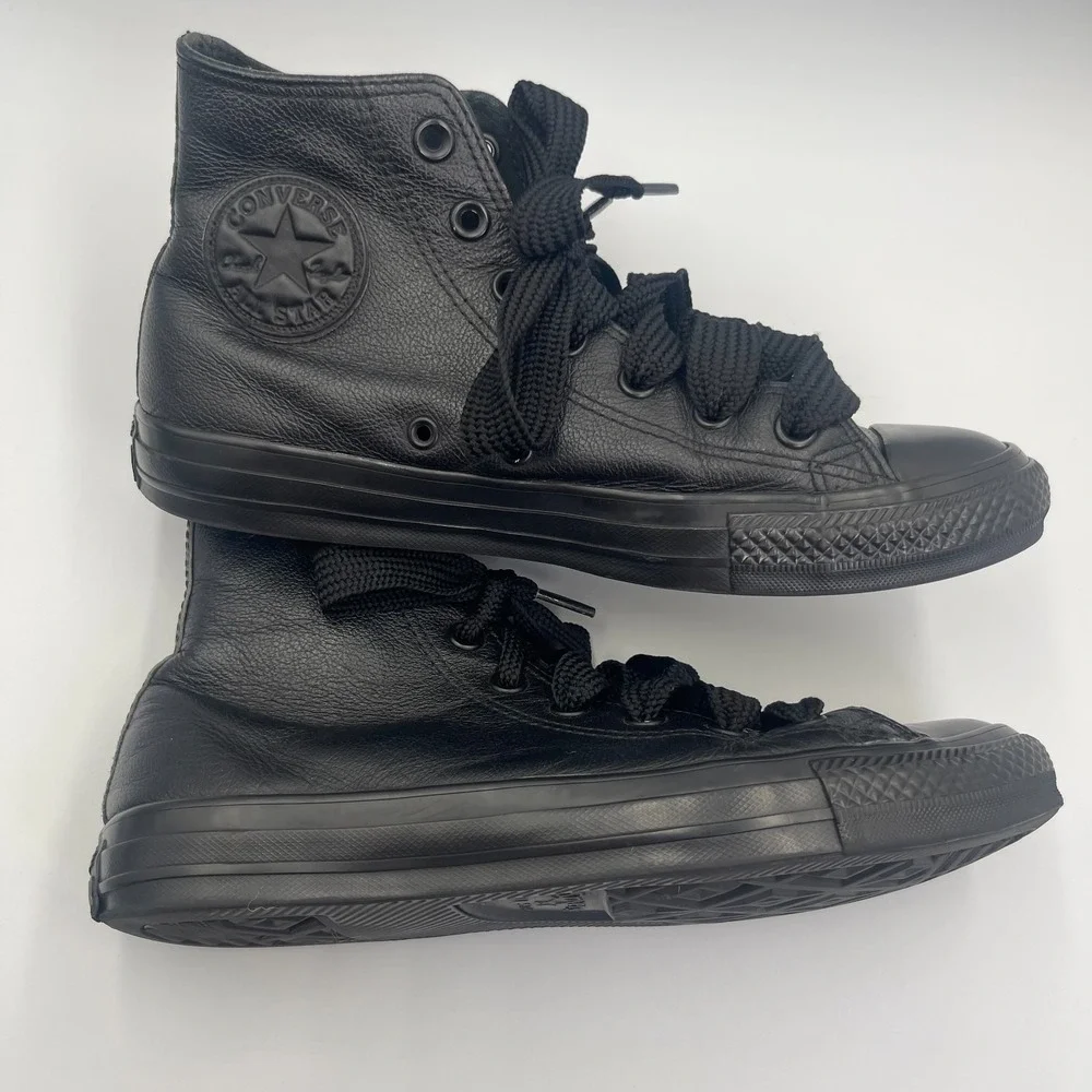 Converse Chuck Taylor All Star Sneakers Unisex M6/W8 Black Leather Skate Shoes - Picture 5 of 11